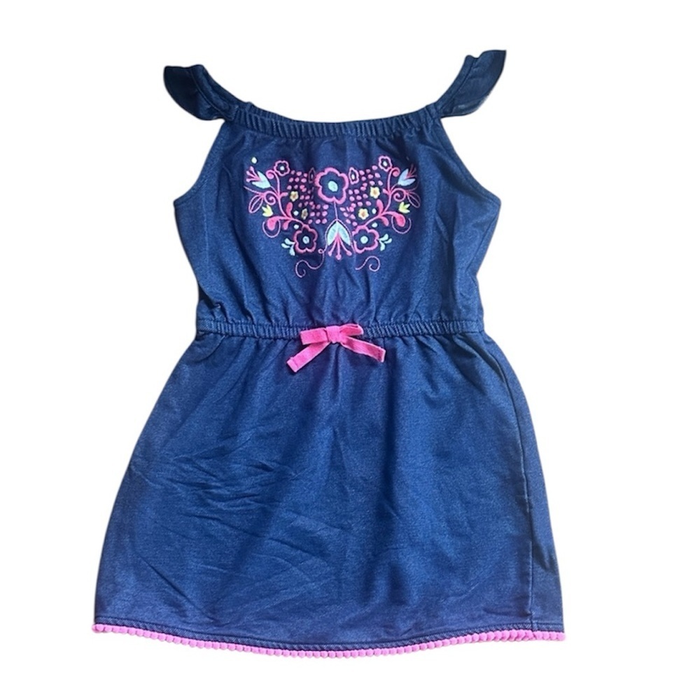 ❤️🆕 THE CHILDREN’S PLACE Navy Blue Kids Dress with Pink Embroidery 3T